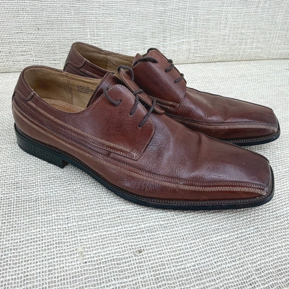 Stacy Adams Mens Brown Leather Square Toe Derby Shoes 24198-02 Size 12M